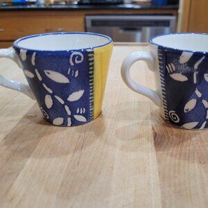 Two Blue, Yellow & White Espresso Cups Vintage Never Used